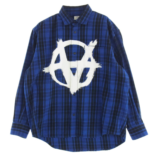 VETEMENTS ヴェトモン UA52SH850B Anarchy Flannel Shirt アナーキー プリント フランネル スナップボタン長袖 シャツ ブルー系 S【中古】