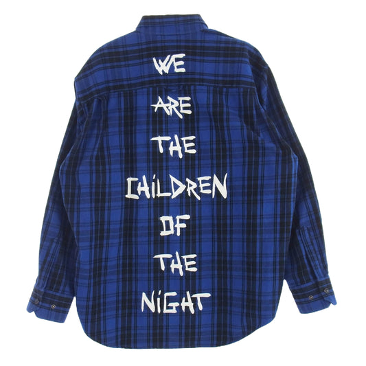 VETEMENTS ヴェトモン UA52SH850B Anarchy Flannel Shirt アナーキー プリント フランネル スナップボタン長袖 シャツ ブルー系 S【中古】