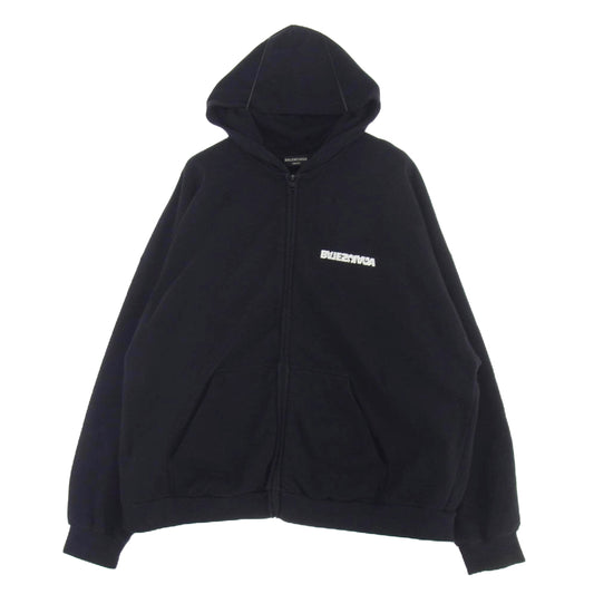 BALENCIAGA バレンシアガ 21AW 674719 TLVB4 Wide Zip Up Hoodie ターンワイド ロゴ ジップアップ フーディ パーカー ブラック系 3【中古】