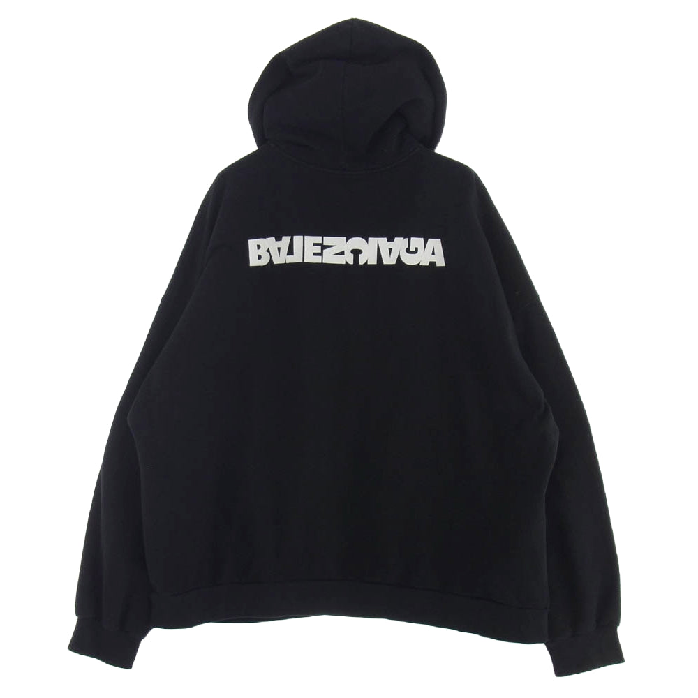 BALENCIAGA バレンシアガ 21AW 674719 TLVB4 Wide Zip Up Hoodie ターンワイド ロゴ ジップアップ フーディ パーカー ブラック系 3【中古】
