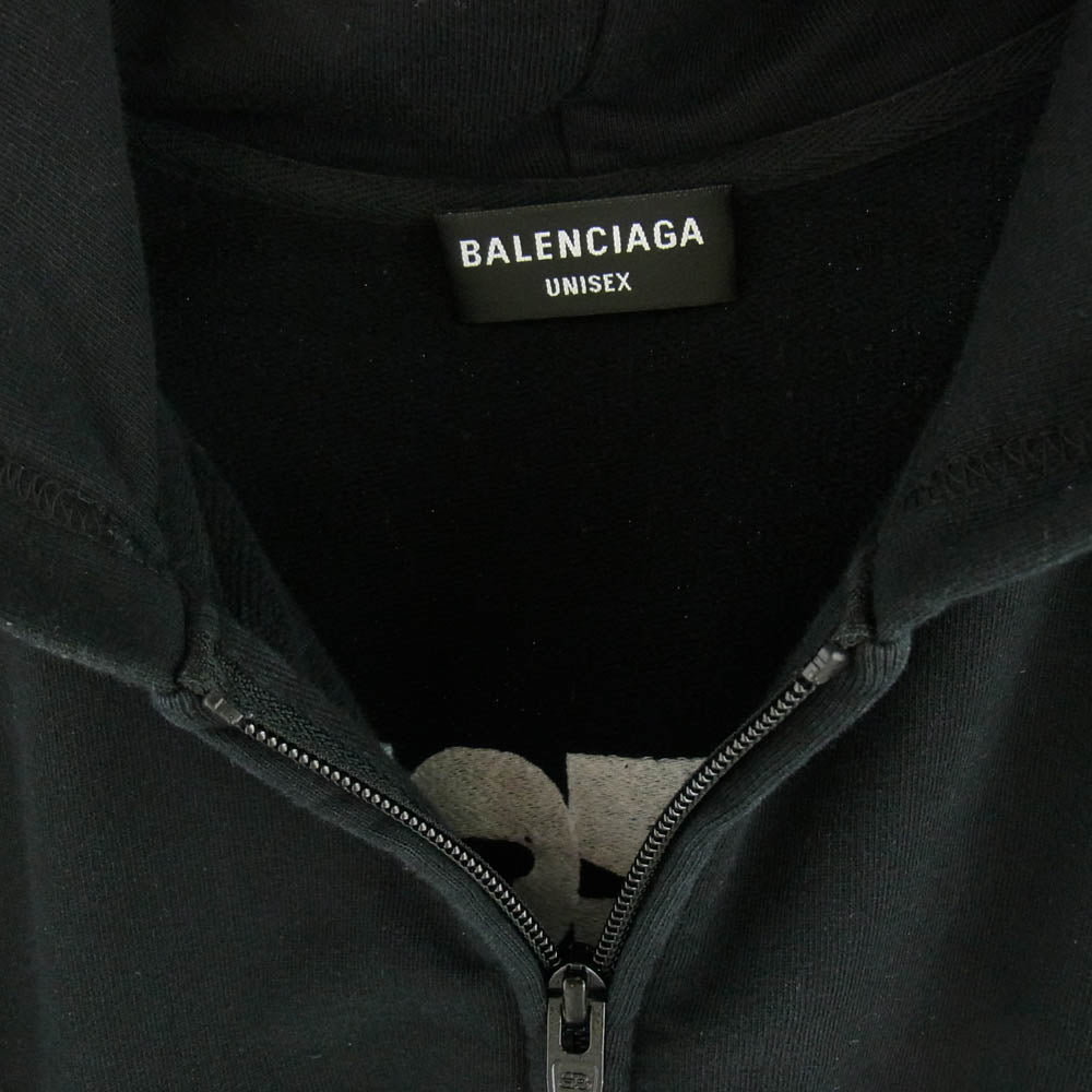 BALENCIAGA バレンシアガ 21AW 674719 TLVB4 Wide Zip Up Hoodie ターンワイド ロゴ ジップアップ フーディ パーカー ブラック系 3【中古】