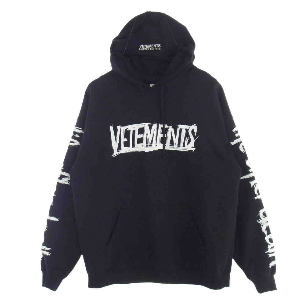 VETEMENTS ヴェトモン 21AW UA52TR910W LIMITED EDITION WORLD TOUR LOGO HOODIE リミテッドエディション ワールドツアー ロゴ フーディ パーカー ブラック系 XS【中古】