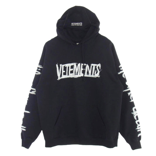 VETEMENTS ヴェトモン 21AW UA52TR910W LIMITED EDITION WORLD TOUR LOGO HOODIE リミテッドエディション ワールドツアー ロゴ フーディ パーカー ブラック系 XS【中古】