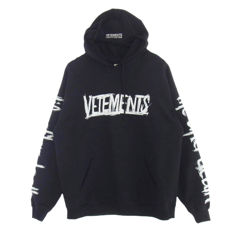 VETEMENTS ヴェトモン 21AW UA52TR910W LIMITED EDITION WORLD TOUR LOGO HOODIE リミテッドエディション ワールドツアー ロゴ フーディ パーカー ブラック系 XS【中古】