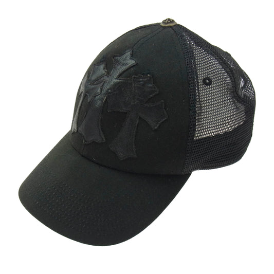 A&G エーアンドジー レザー クロスパッチ メッシュキャップ ブラック系【中古】