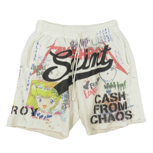 SAINT MICHAEL セントマイケル 21AW SM-A21-0000-070 村上隆 TAKASHI MURAKAMI GRAFF SWEAT SHORT PANTS スウェット ショート パンツ ホワイト系 M【中古】