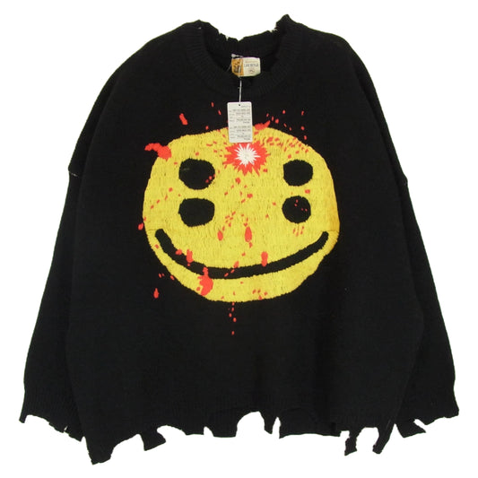 SAINT MICHAEL セントマイケル 24AW SM-YS1-0000-C07 Cactus Plant Flea Market CP CREW NECK KNIT カクタス プラント フリー マーケット クルーネック ダメージ ニット ブラック系 XL【美品】【中古】