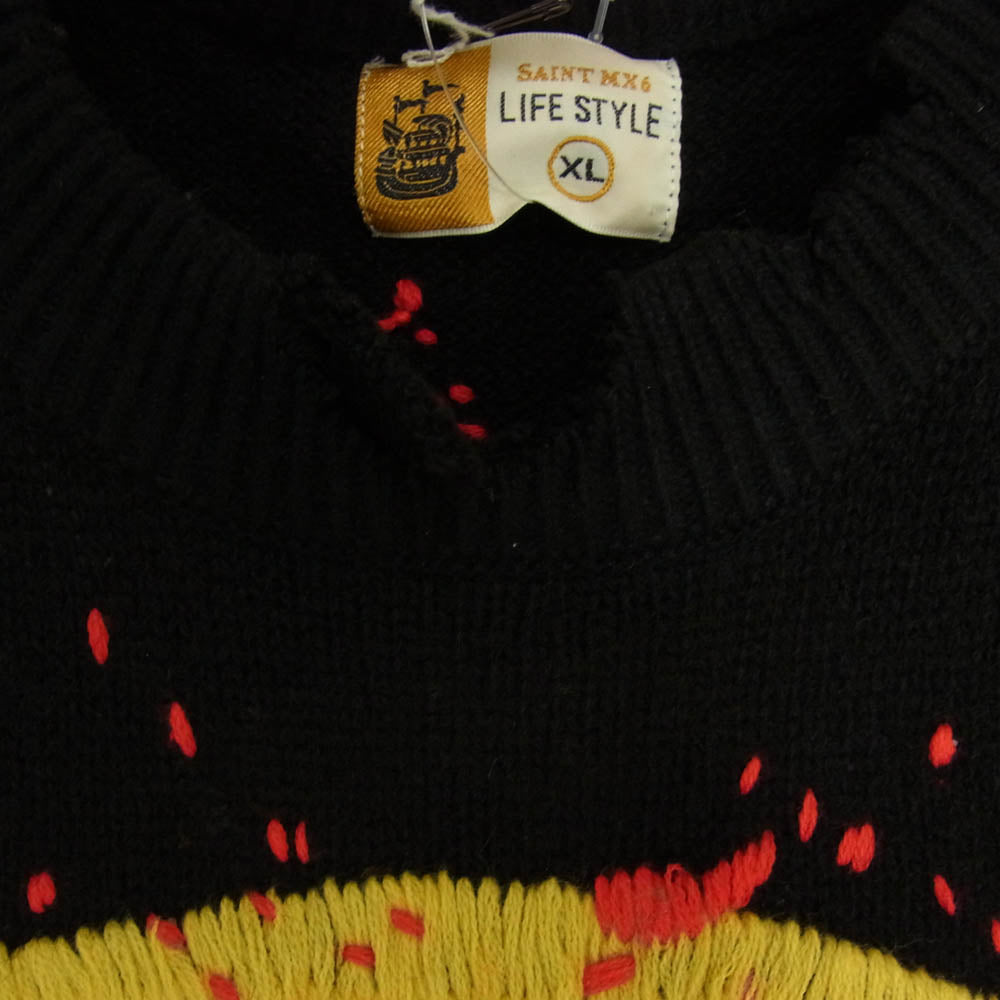 SAINT MICHAEL セントマイケル 24AW SM-YS1-0000-C07 Cactus Plant Flea Market CP CREW NECK KNIT カクタス プラント フリー マーケット クルーネック ダメージ ニット ブラック系 XL【美品】【中古】