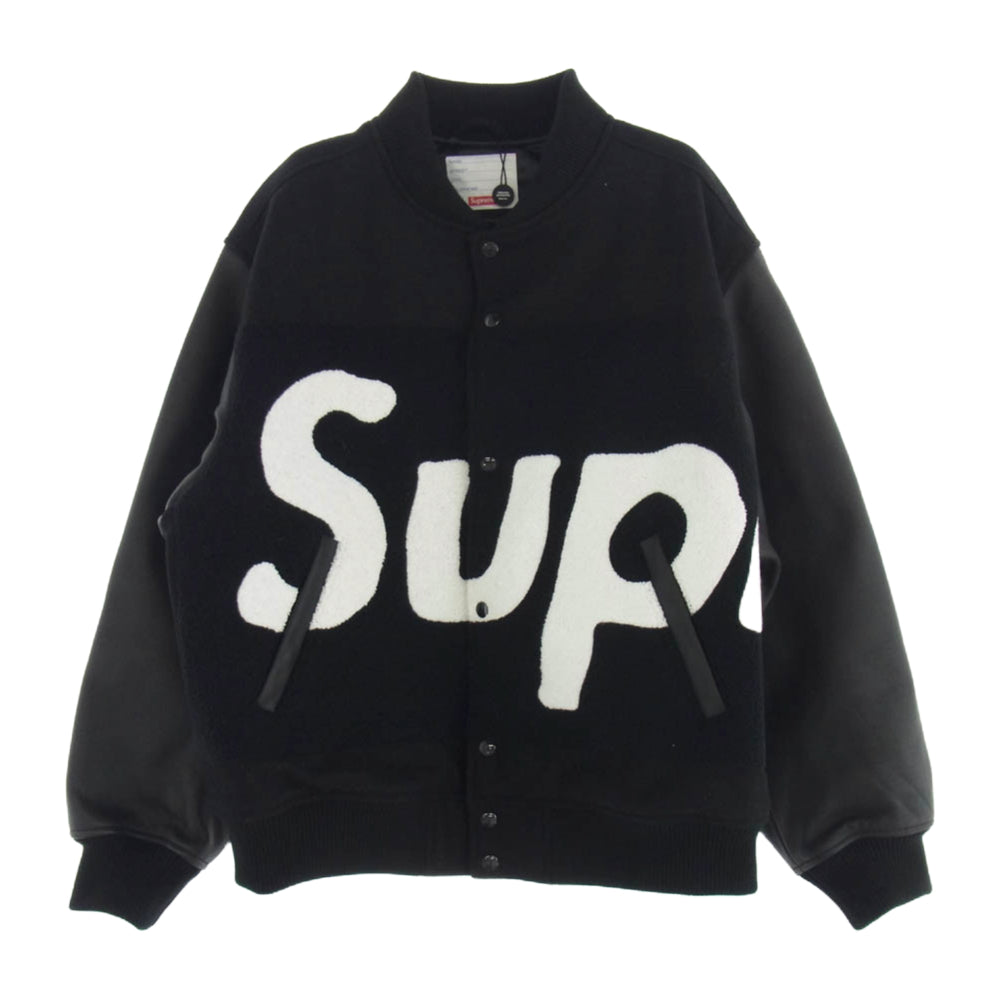 Supreme シュプリーム 24SS Big Logo Chenille Varsity Jacket Black ビッグロゴ シェニール バーシティジャケット スタジアムジャケット スタジャン ブラック系 L【中古】