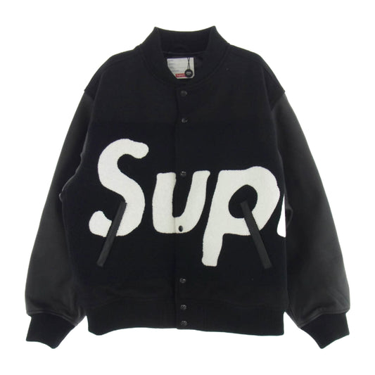 Supreme シュプリーム 24SS Big Logo Chenille Varsity Jacket Black ビッグロゴ シェニール バーシティジャケット スタジアムジャケット スタジャン ブラック系 L【中古】
