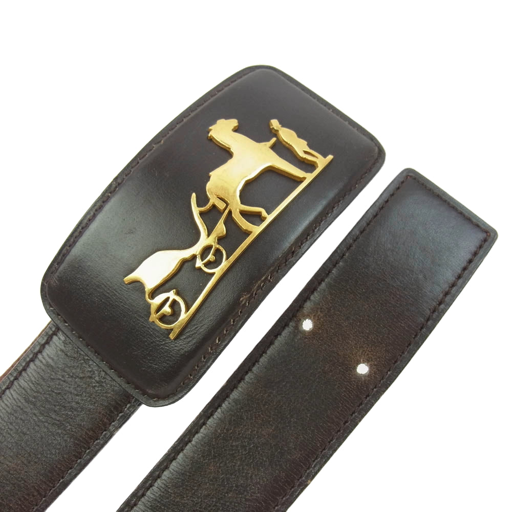 HERMES エルメス 馬車ロゴ リバーシブル レザー ベルト ブラウン系【中古】