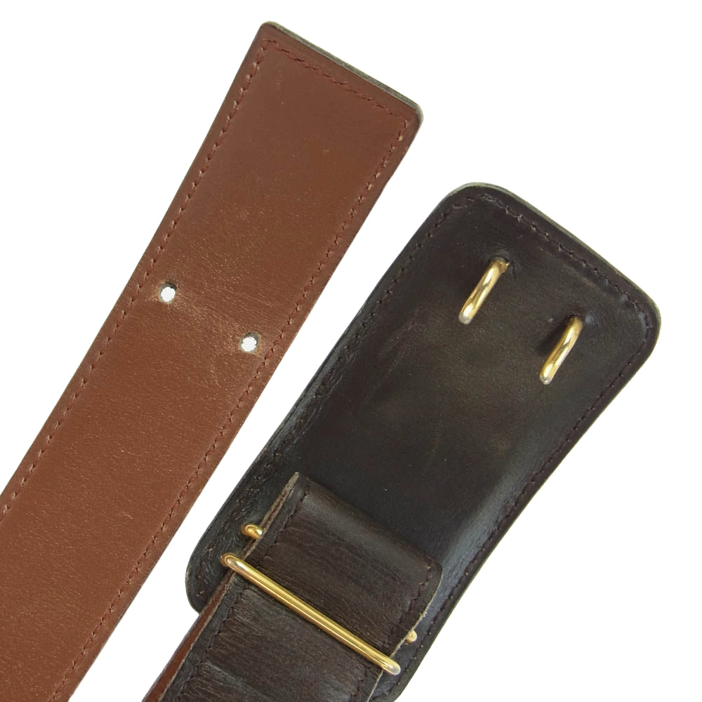 HERMES エルメス 馬車ロゴ リバーシブル レザー ベルト ブラウン系【中古】