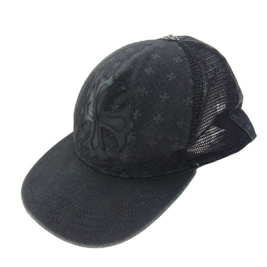 CHROME HEARTS クロムハーツ（原本無） CHプラス レザーパッチ プリント クロスボール メッシュ キャップ ブラック系【中古】