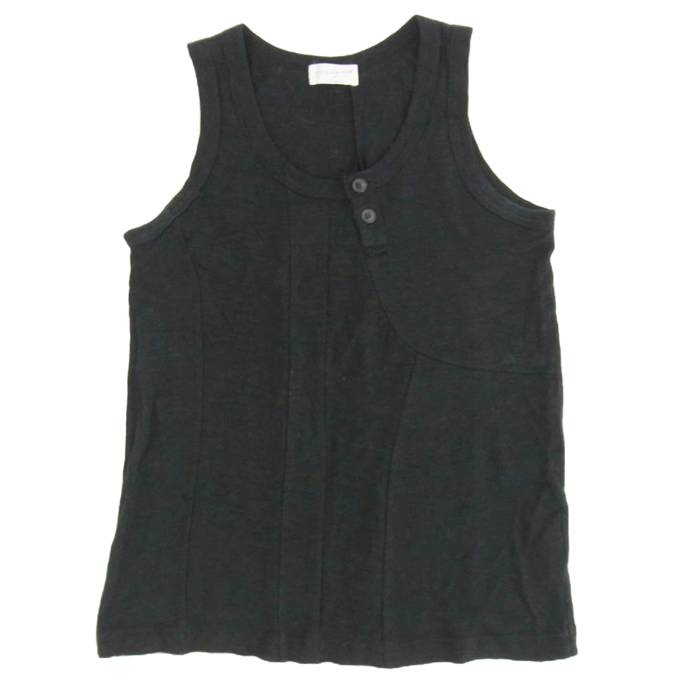 Yohji Yamamoto POUR HOMME ヨウジヤマモトプールオム HB-T17-371 リネン ヘンリーネック タンクトップ ノースリーブ ブラック系 3【中古】