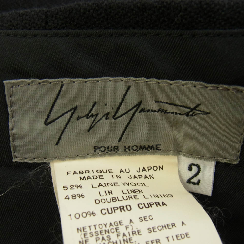 Yohji Yamamoto POUR HOMME ヨウジヤマモトプールオム HP-P01-101 ウール リネン 2タック カーゴ スラックス パンツ ブラック系 2【中古】