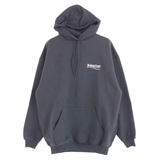 BALENCIAGA バレンシアガ 21AW 578135 TKVI9 Political Campaign Medium Fit Hoodie キャンペーンロゴ 刺繍 フーディ パーカー グレー系 XS【中古】
