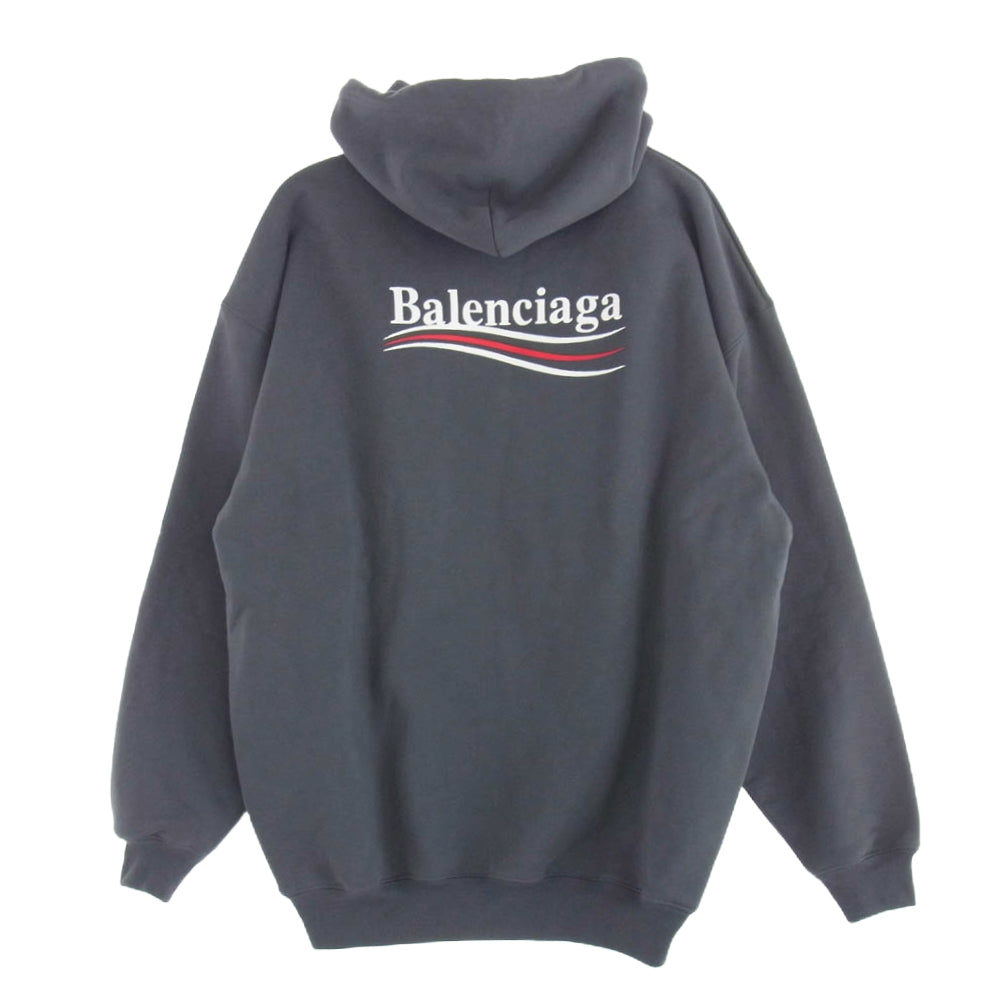 BALENCIAGA バレンシアガ 21AW 578135 TKVI9 Political Campaign Medium Fit Hoodie キャンペーンロゴ 刺繍 フーディ パーカー グレー系 XS【中古】