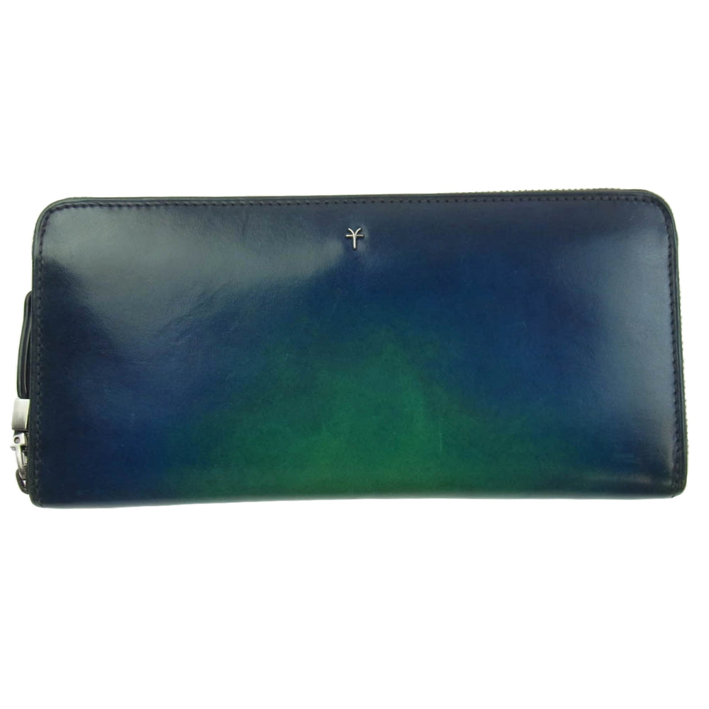 ユハク YFP114-30 Proof Foschia ラウンドファスナー 牛革 レザー ウォレット 長財布 ブルー系 ライトグリーン系【中古】