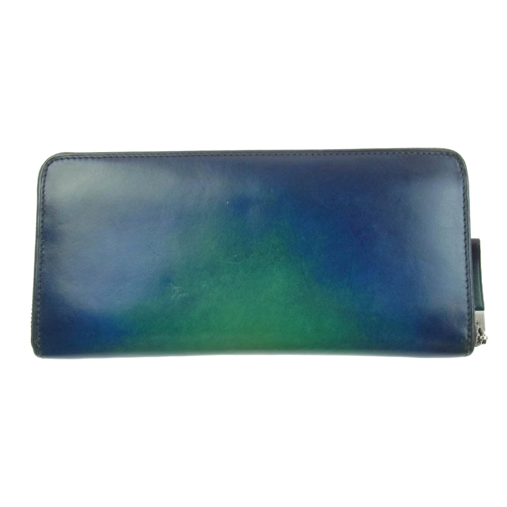 ユハク YFP114-30 Proof Foschia ラウンドファスナー 牛革 レザー ウォレット 長財布 ブルー系 ライトグリーン系【中古】