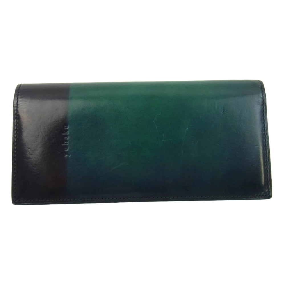 ユハク YLO110-30 Luce e Ombra 牛革 レザー ウォレット 長財布 ブラック系 グリーン系【中古】