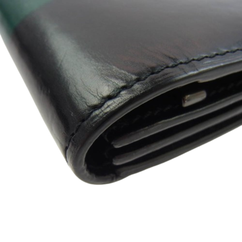 ユハク YLO110-30 Luce e Ombra 牛革 レザー ウォレット 長財布 ブラック系 グリーン系【中古】