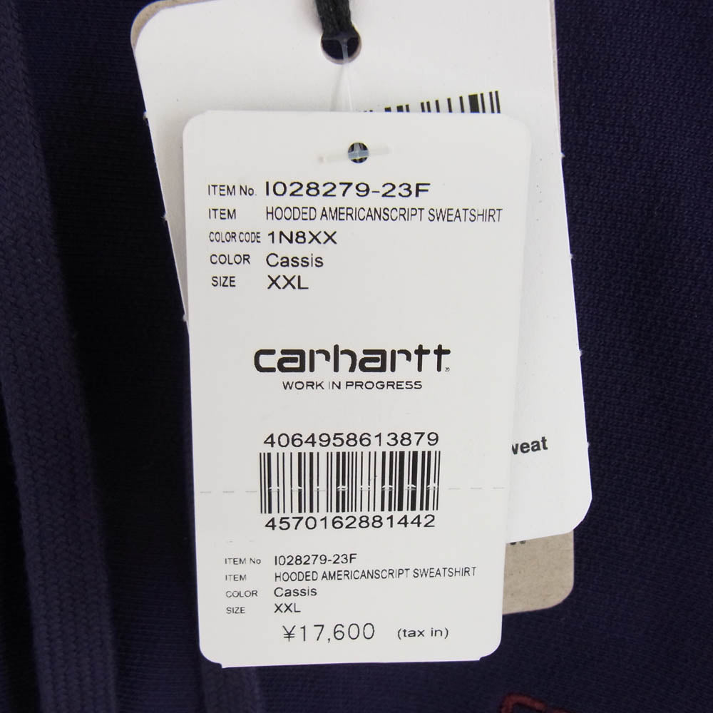 Carhartt カーハート IO28279-23F HOODED AMERICAN SCRIPT SWEATSHIRT フーデッド アメリカン スクリプト スウェットシャツ パープル系 XXL【新古品】【未使用】【中古】