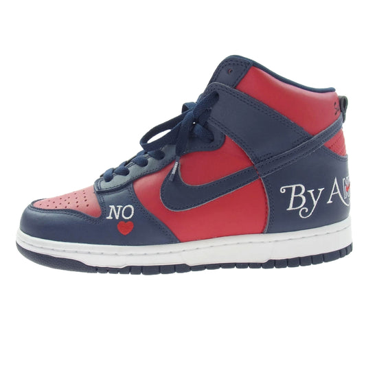 Supreme シュプリーム DN3741-600 × Nike SB Dunk High By Any Means Red Navy White ナイキ SB ダンク ハイ バイ エニー ミーンズ ハイカットスニーカー レッド系 ネイビー系 26.5cm【美品】【中古】