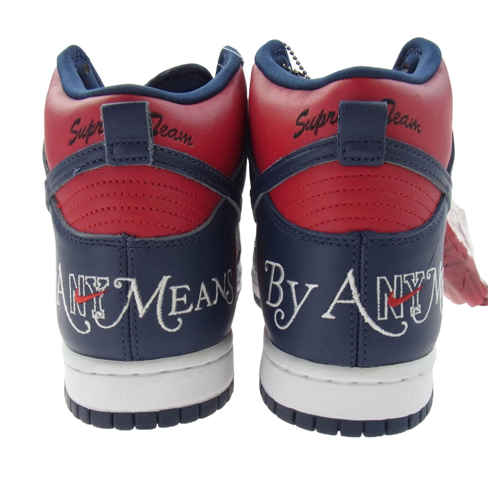 Supreme シュプリーム DN3741-600 × Nike SB Dunk High By Any Means Red Navy White ナイキ SB ダンク ハイ バイ エニー ミーンズ ハイカットスニーカー レッド系 ネイビー系 26.5cm【美品】【中古】