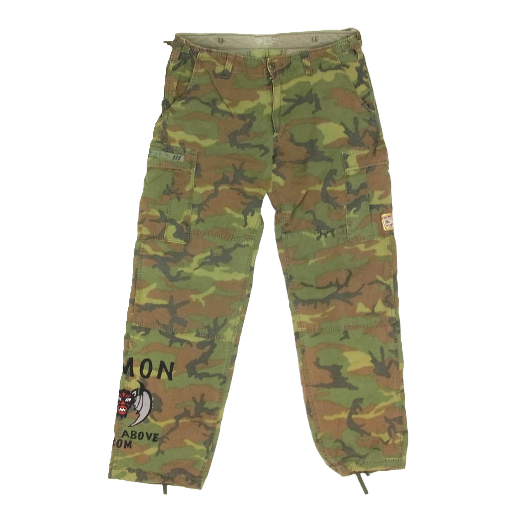 WTAPS ダブルタップス JUNGLE STOCK CAMO CARGO PANTS ジャングル ストック カモ DAMON刺繡 カーゴ パンツ カーキ系 サイズ表記無【中古】