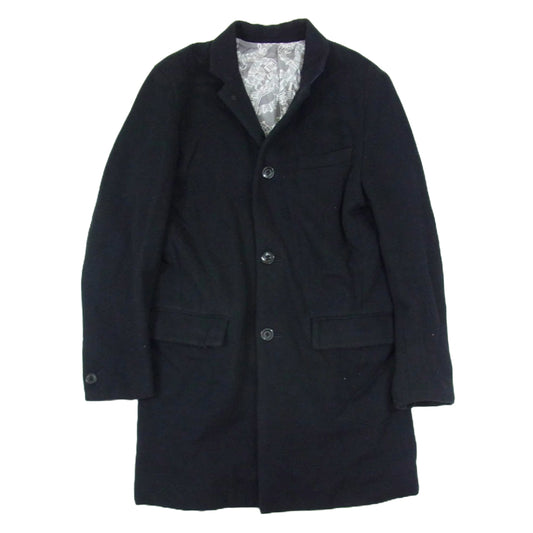 NUMBER(N)INE ナンバーナイン 代理店KOOKSタグ 裏地音符 裏地チェック切替 コットン ウール チェスターコート ネイビー系 3【中古】