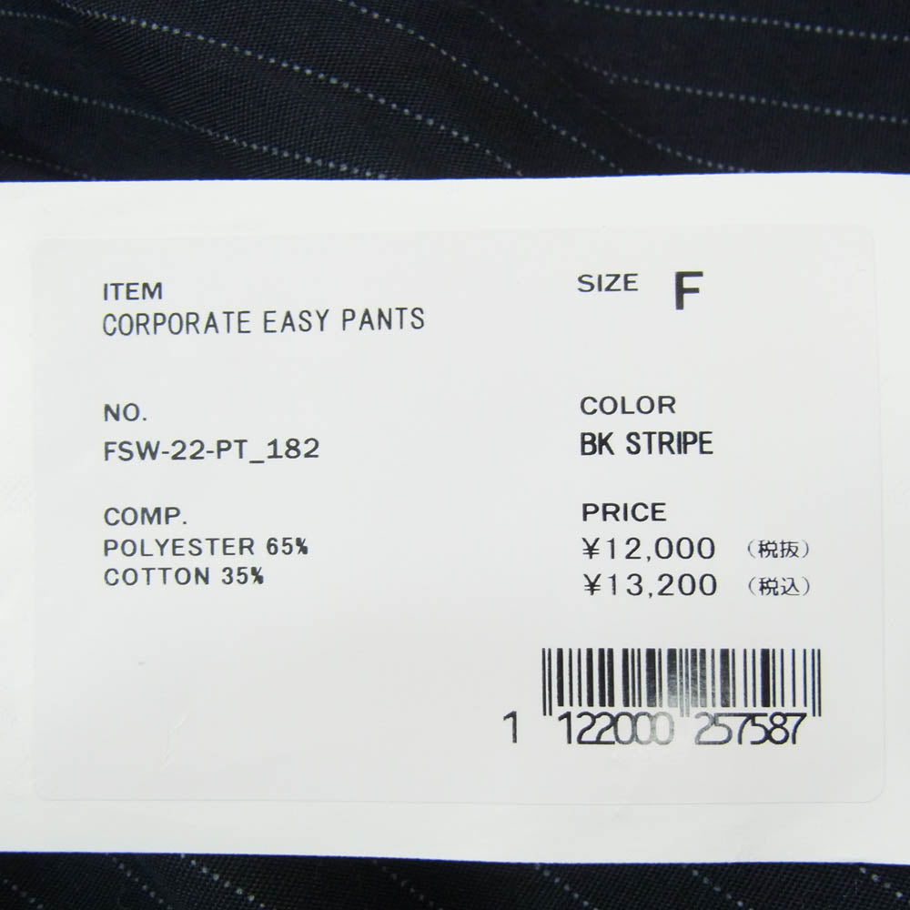 FreshService フレッシュサービス FSW-22-PT_182 CORPORATE EASY PANTS コーポレート イージー パンツ ブラック系 F【中古】