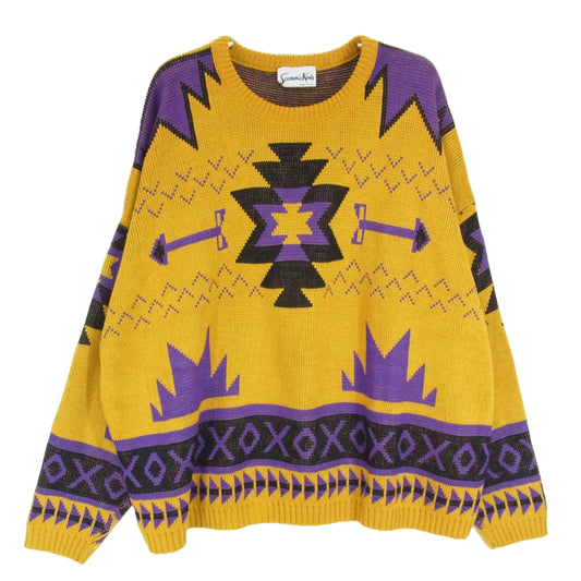 ヴィンテージ USA製 ネイティブ柄 ニット イエロー系 サイズ表記無【中古】