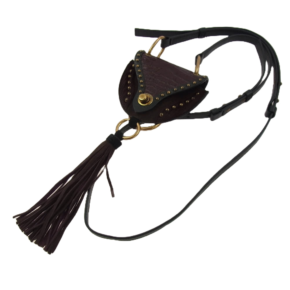 DSQUARED2 ディースクエアード クロコダイル柄 レザー フリンジ ショルダーバッグ ブラウン系【中古】