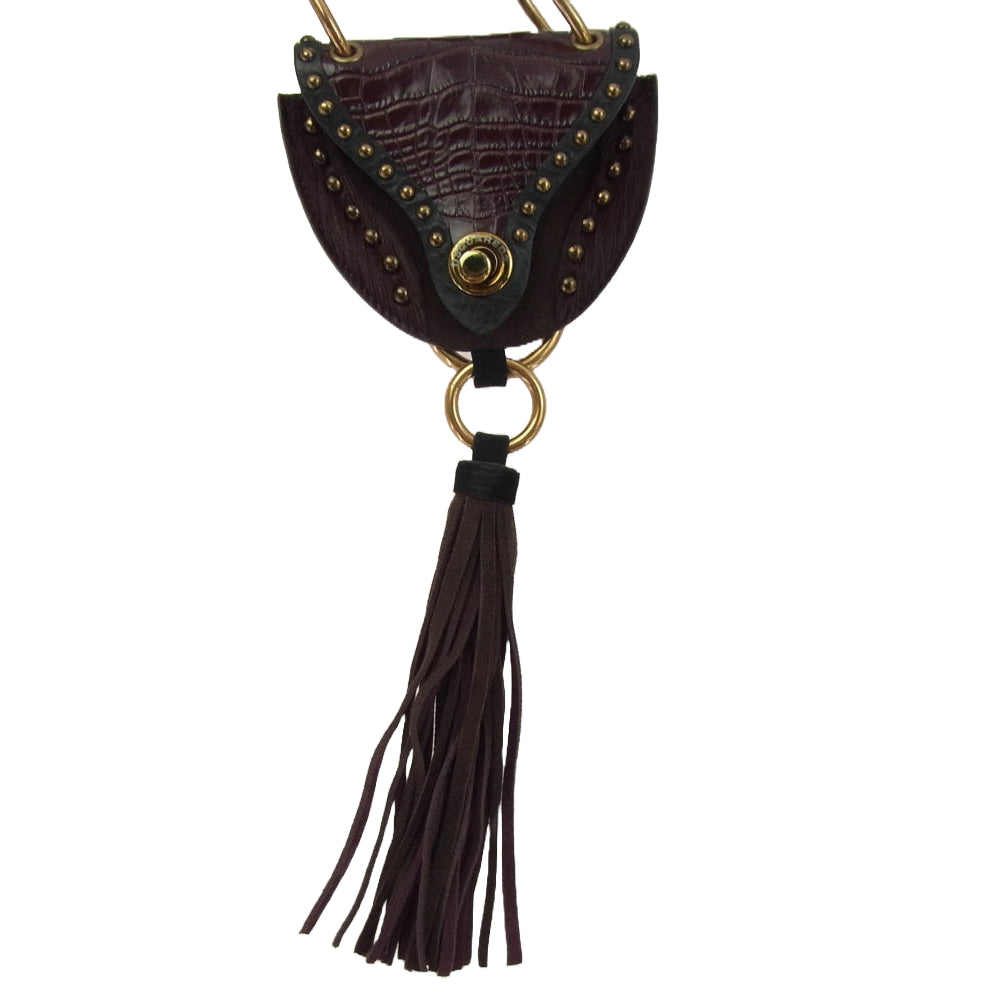 DSQUARED2 ディースクエアード クロコダイル柄 レザー フリンジ ショルダーバッグ ブラウン系【中古】