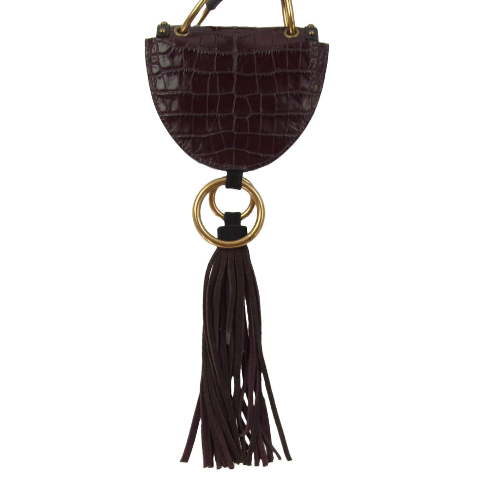 DSQUARED2 ディースクエアード クロコダイル柄 レザー フリンジ ショルダーバッグ ブラウン系【中古】