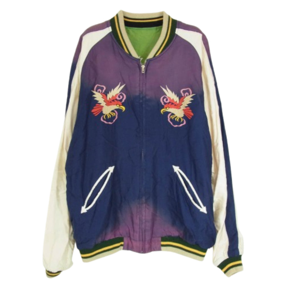 テーラー東洋 Reversible Acetate Souvenir Jacket エイジング加工 リバーシブル アセテート スーベニアジャケット スカジャン ネイビー系 L【中古】