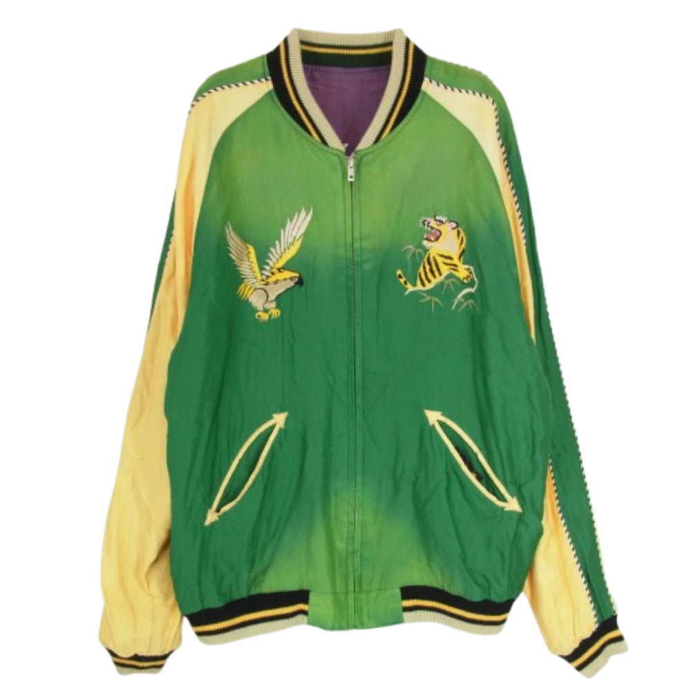 テーラー東洋 Reversible Acetate Souvenir Jacket エイジング加工 リバーシブル アセテート スーベニアジャケット スカジャン ネイビー系 L【中古】