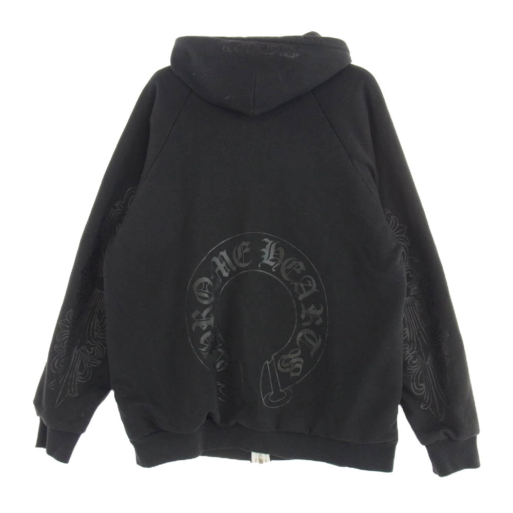 CHROME HEARTS クロムハーツ（原本無） OLD SWTSHRT PLVR オールド 裏地サーマル 袖ロゴ バックホースシュー プリント ダガー ジップアップ パーカー ブラック系 L【中古】