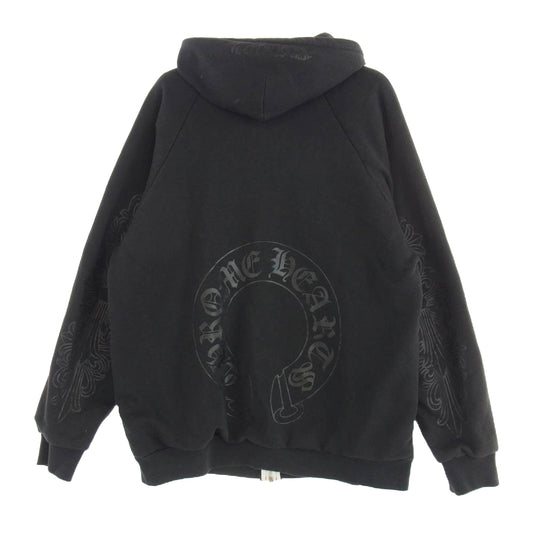 CHROME HEARTS クロムハーツ（原本無） OLD SWTSHRT PLVR オールド 裏地サーマル 袖ロゴ バックホースシュー プリント ダガー ジップアップ パーカー ブラック系 L【中古】