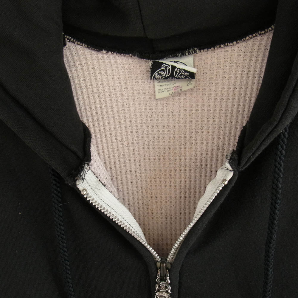 CHROME HEARTS クロムハーツ（原本無） OLD SWTSHRT PLVR オールド 裏地サーマル 袖ロゴ バックホースシュー プリント ダガー ジップアップ パーカー ブラック系 L【中古】