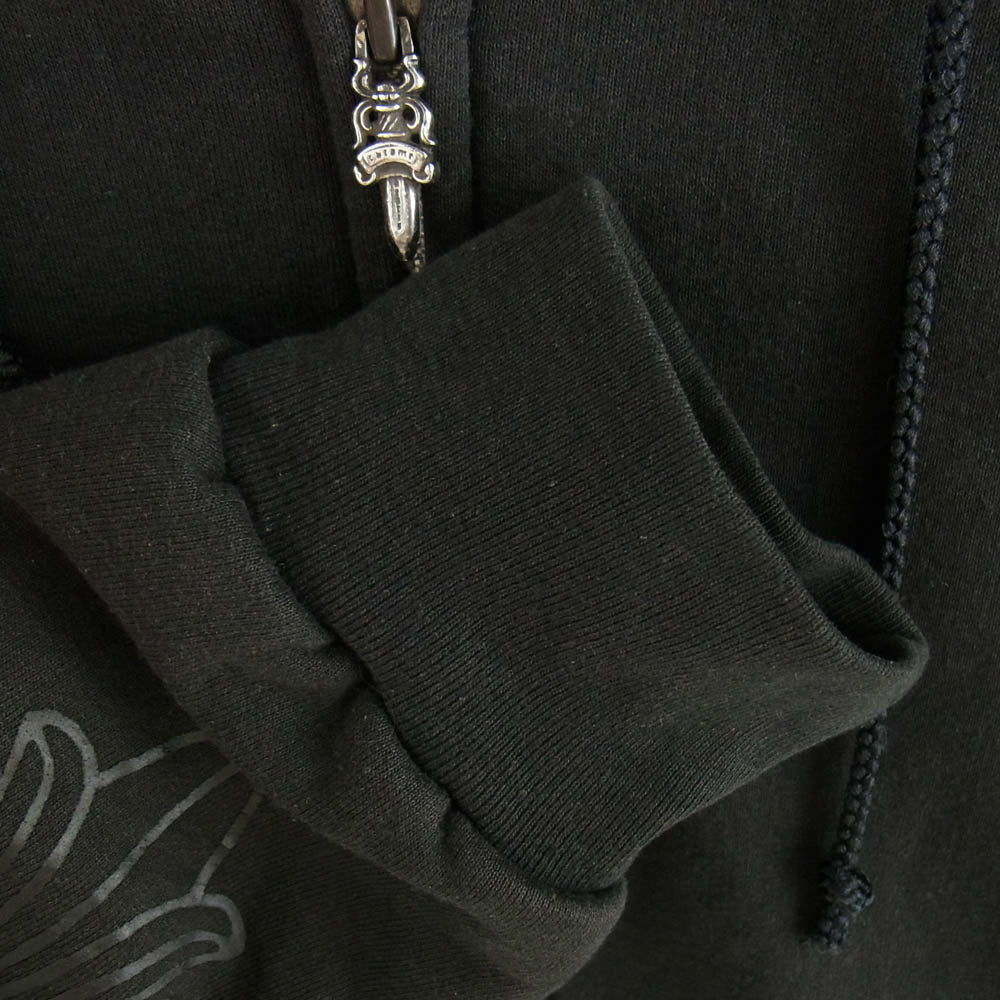 CHROME HEARTS クロムハーツ（原本無） OLD SWTSHRT PLVR オールド 裏地サーマル 袖ロゴ バックホースシュー プリント ダガー ジップアップ パーカー ブラック系 L【中古】