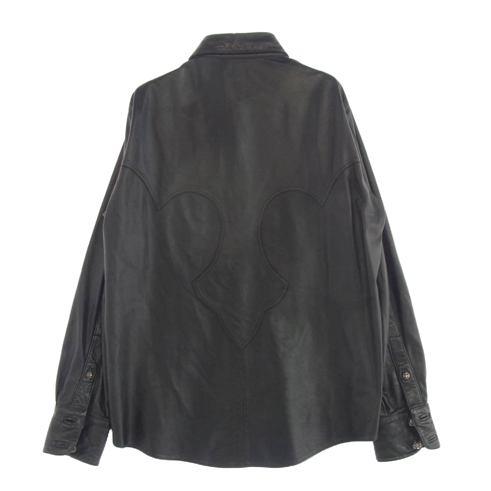 CHROME HEARTS クロムハーツ（原本無） バックフレアニークロスボタンウエスタンレザー 長袖シャツ ブラック系【中古】