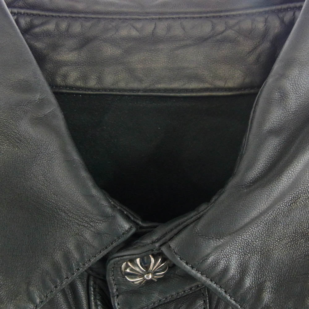 CHROME HEARTS クロムハーツ（原本無） バックフレアニークロスボタンウエスタンレザー 長袖シャツ ブラック系【中古】