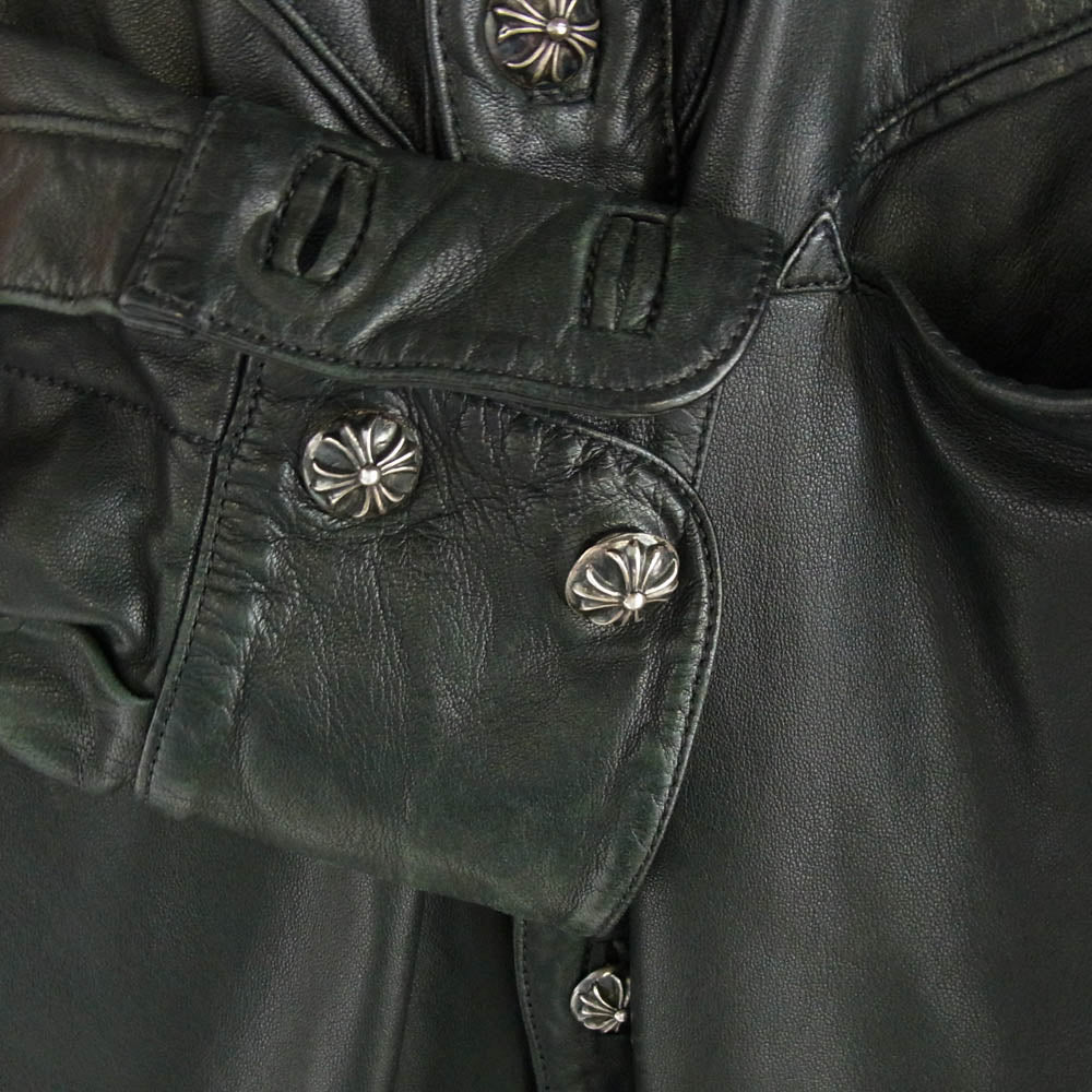 CHROME HEARTS クロムハーツ（原本無） バックフレアニークロスボタンウエスタンレザー 長袖シャツ ブラック系【中古】