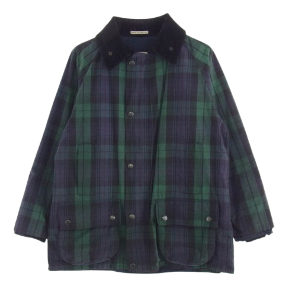 モンゴメリー 英国製 襟コーデュロイ切替 チェック柄 オイルドジャケット グリーン系 40【中古】