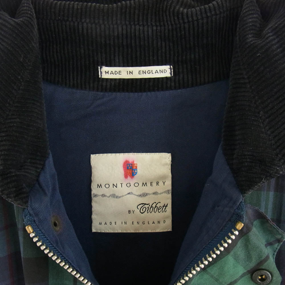 モンゴメリー 英国製 襟コーデュロイ切替 チェック柄 オイルドジャケット グリーン系 40【中古】