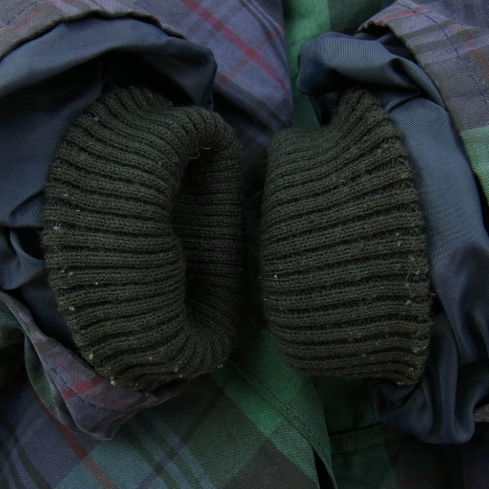 モンゴメリー 英国製 襟コーデュロイ切替 チェック柄 オイルドジャケット グリーン系 40【中古】