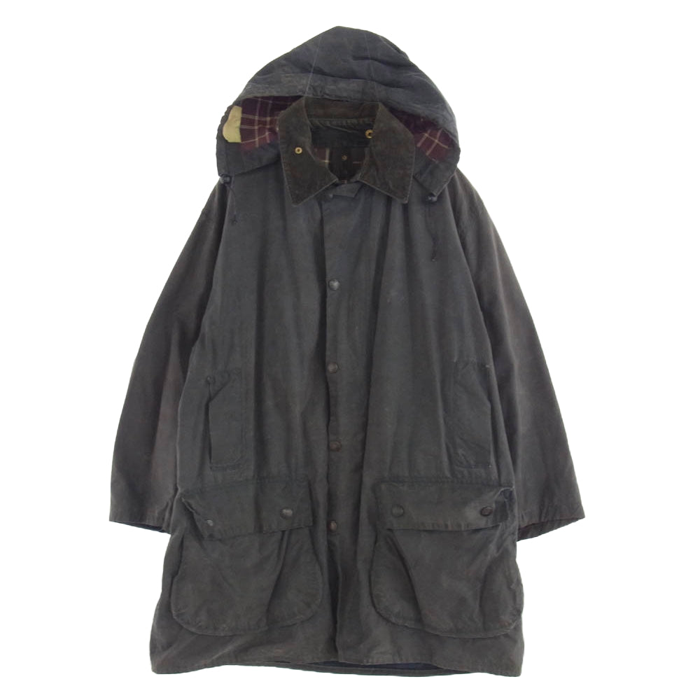 Barbour バブアー 英国製 80's BORDER オイルド フーデッド ジャケット グレー系 ダークネイビー系 C42/107CM【中古】