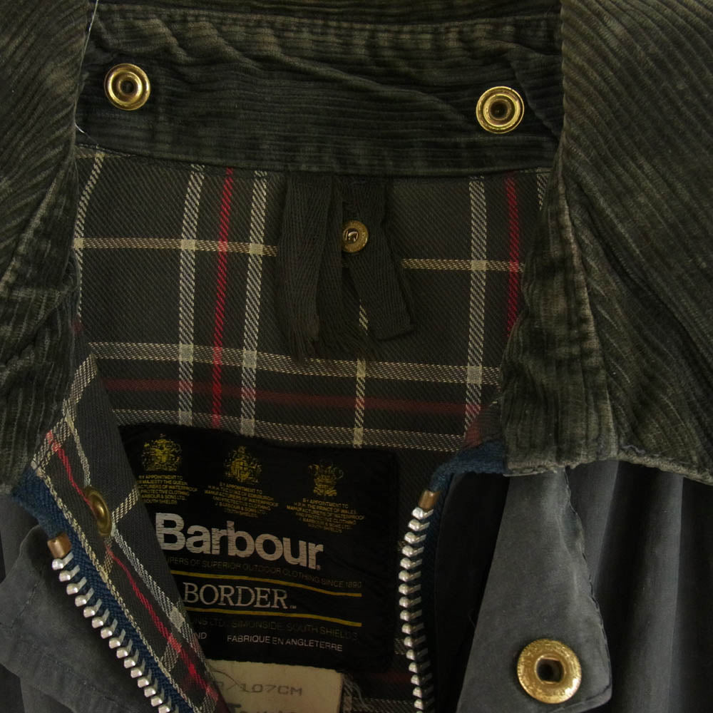 Barbour バブアー 英国製 80's BORDER オイルド フーデッド ジャケット グレー系 ダークネイビー系 C42/107CM【中古】