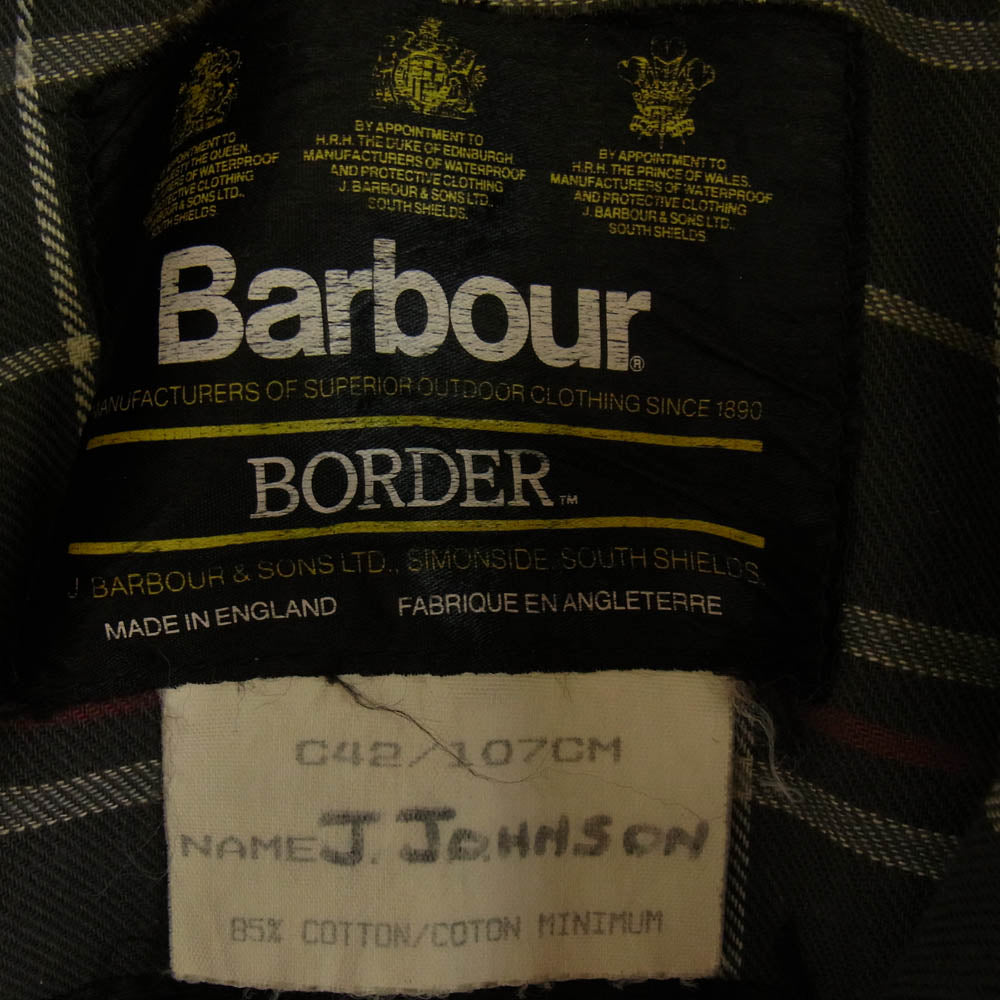 Barbour バブアー 英国製 80's BORDER オイルド フーデッド ジャケット グレー系 ダークネイビー系 C42/107CM【中古】